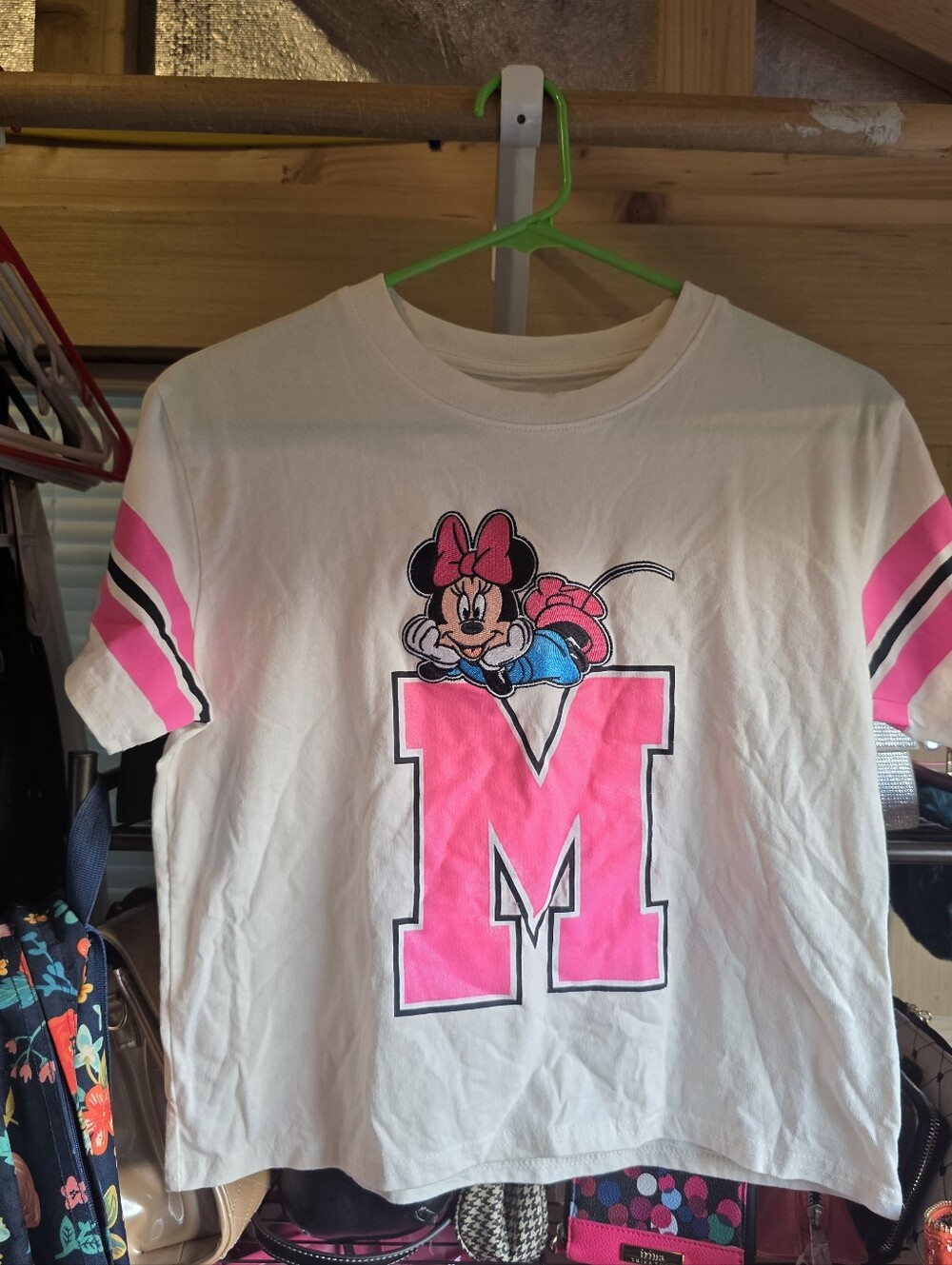 Disney White Tee with Neon Pink Minnie M Graphic